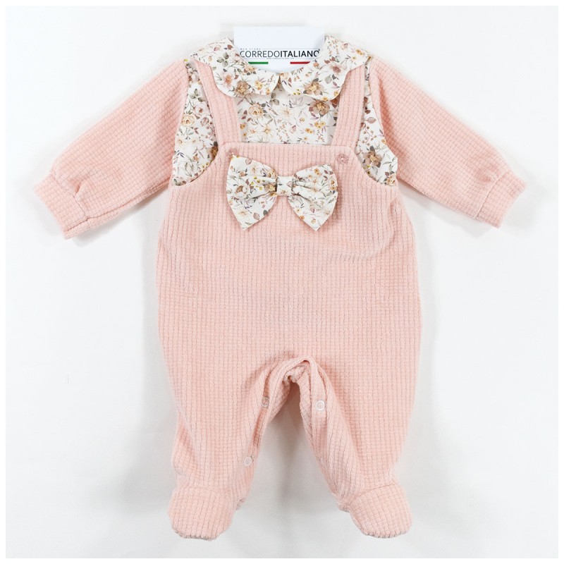 Velour romper with floral inserts by... Velour romper with floral inserts by...
