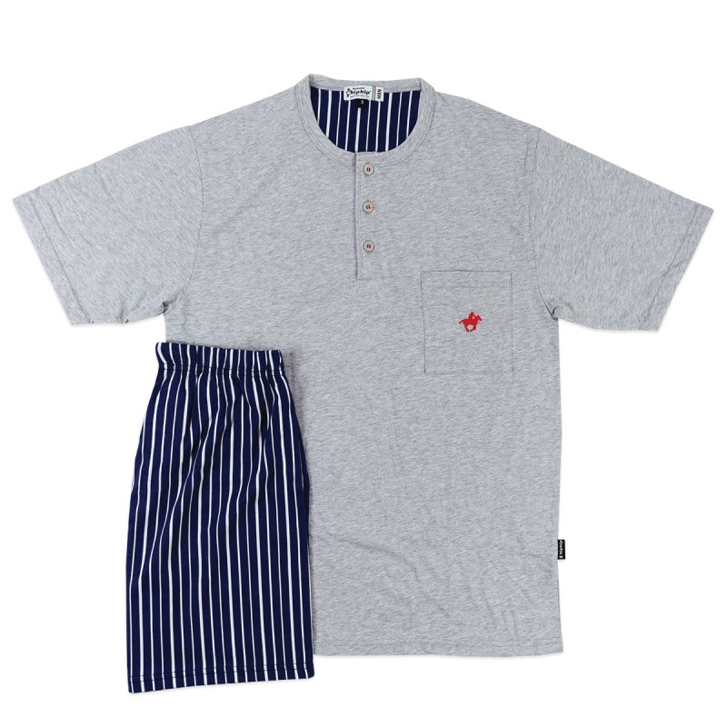 Short Cotton Pajamas with Serafino Crew Neck – Bip Bip