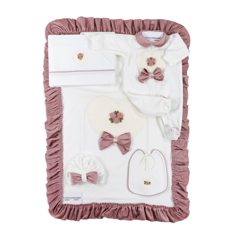 Set bauletto corredino neonata in ciniglia by Teneri & Belli SET402
