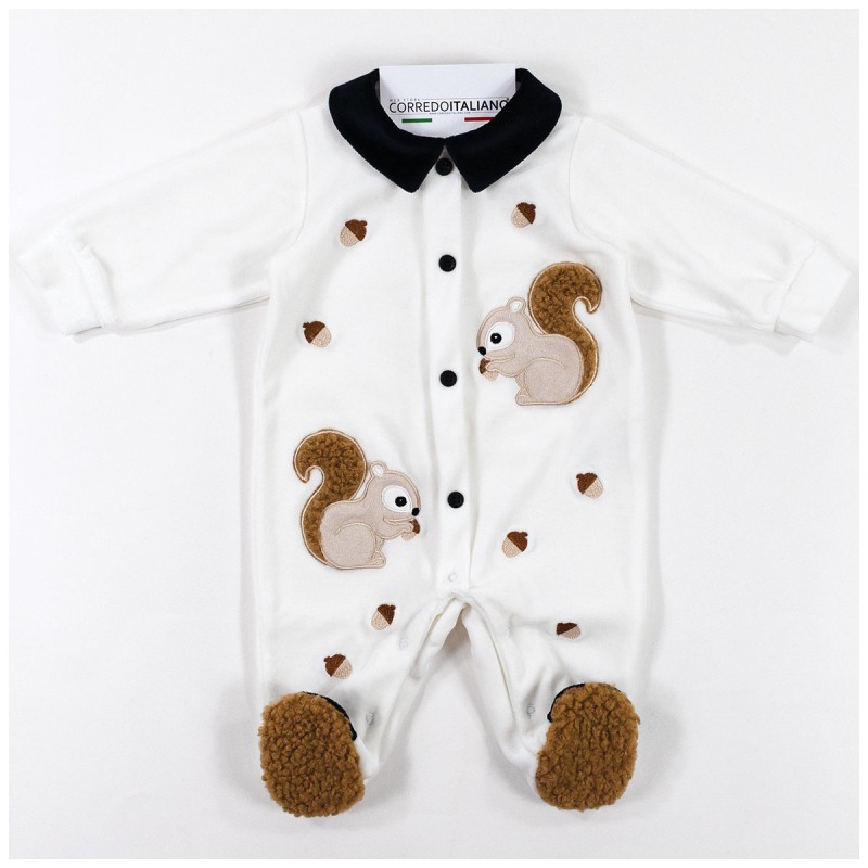 Velour Sleepsuit with Squirrels by Teneri & Belli TT405