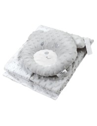 Set Copertina in pile per culletta con Cuscino Orsetto - Grigio