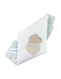 Copertina di ciniglia verde con orsetto e fiocco applicato | Corredo Italiano®