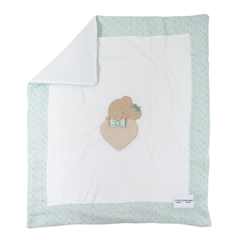 Copertina di ciniglia verde con orsetto e fiocco applicato Les Jolies LJ54115VV