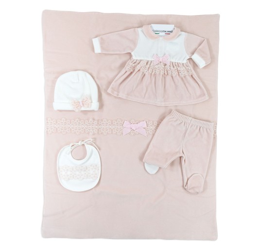 Velour Coming Home Set for Baby Girl by Le Chicche LCH7700A25