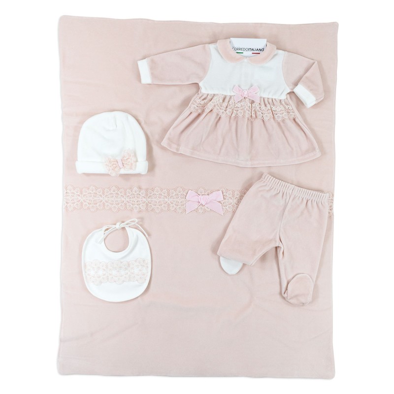 Velour Coming Home Set for Baby Girl by Le Chicche LCH7700A25