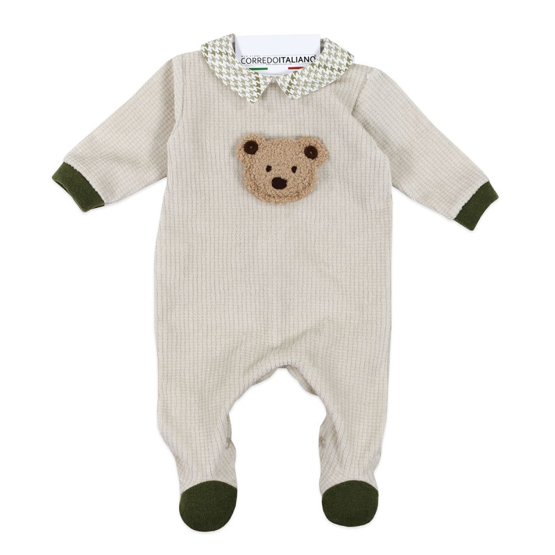 Chenille baby boy onesie with central bear by Le Chicche
