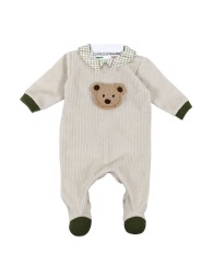 Chenille baby boy onesie with central bear by Le Chicche