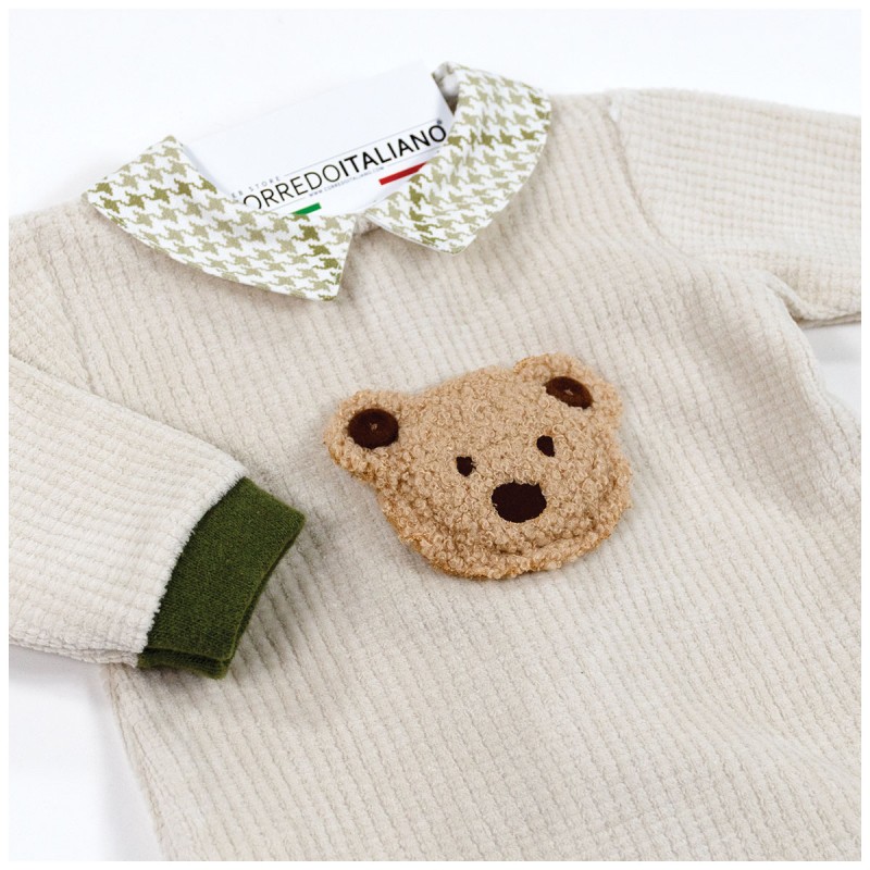 Chenille baby boy onesie with central bear | Corredoitaliano.com