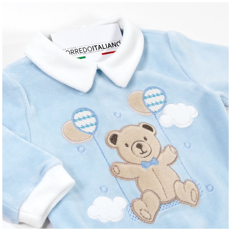 Sky blue chenille romper with bear Les Jolies | Corredoitaliano
