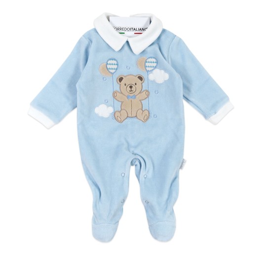 Tutina in ciniglia cielo con orsetto Les Jolies 2