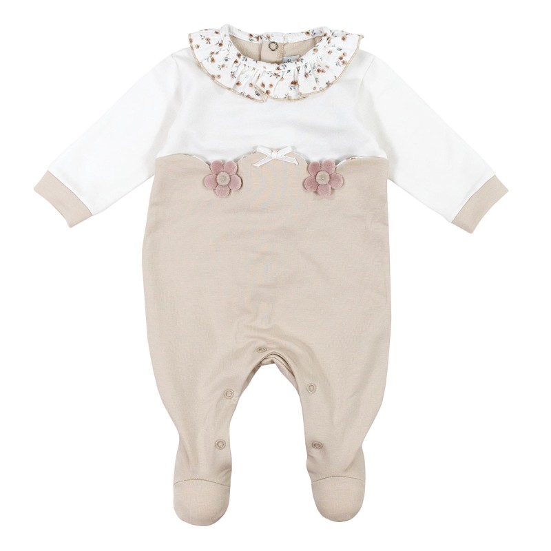 Warm Brushed Cotton Onesie with Ruffled Collar Le Chicche
