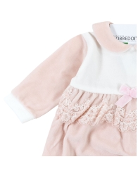 Velour baby girl outfit 2-piece with floral detail by Le Chicche CL7700