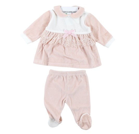 Velour baby girl outfit 2-piece with floral detail | Corredoitaliano 2