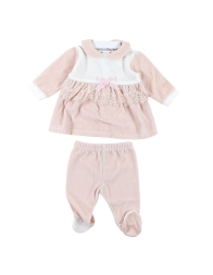 Velour baby girl outfit 2-piece with floral detail by Le Chicche CL7700