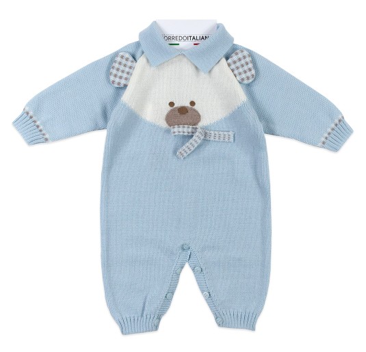 Baby romper in pure wool with teddy bear - Stella IN8110