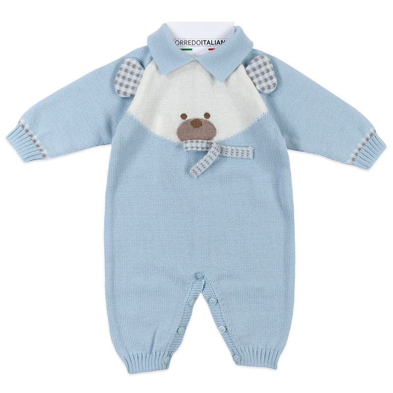 Tutina per neonato in pura lana con orsetto - Stella IN8110