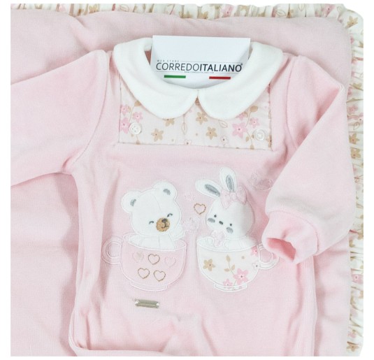Newborn girl's chenille first outing layette set - Mio Piccolo 386R 2