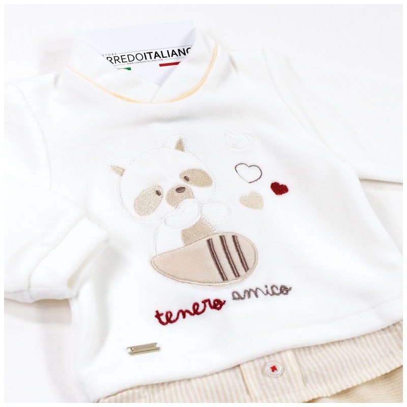 Velour baby sleepsuit with raccoon – Mio Piccolo TU378BG