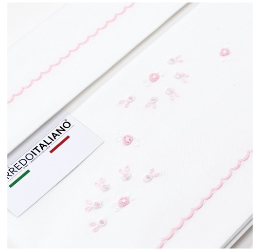 Set lenzuolino ricamato a mano culla carrozzina LC45172RR