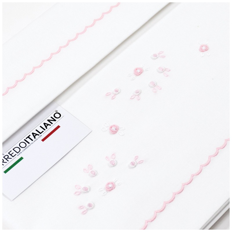 Set lenzuolino ricamato a mano culla carrozzina LC45172RR