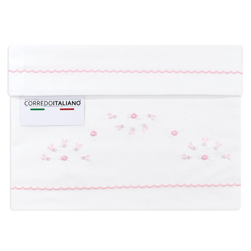 Set lenzuolino ricamato a mano culla carrozzina | Corredoitaliano.com Set lenzuolino ricamato a mano culla carrozzina | Corredoitaliano.com