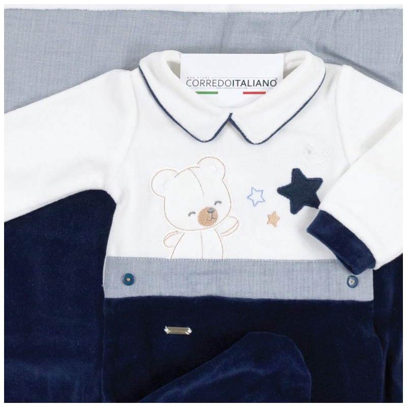 Newborn Boy's chenille first outing layette set - Mio Piccolo 381BL Newborn Boy's chenille first outing layette set - Mio Piccolo 381BL