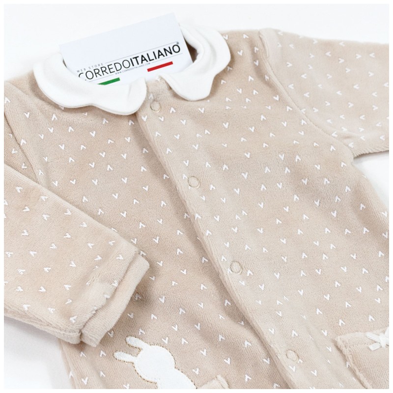 Velour baby sleepsuit with collar -...