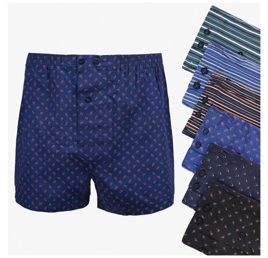 Set of 6 Pure Cotton Woven Boxers with Button – Enrico Coveri EB1303