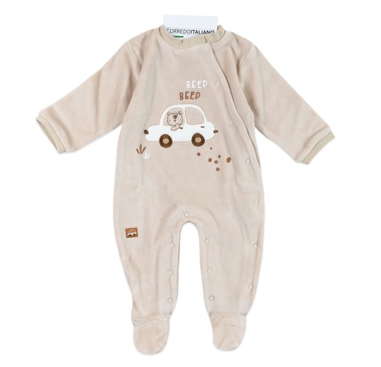 Velour sleepsuit with embroidered little car - Babybol...