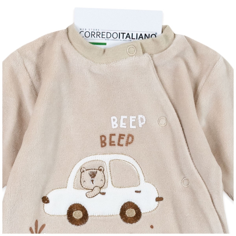 Tutina in ciniglia con automobilina ricamata - Corredoitaliano