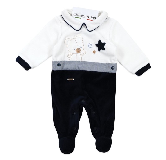 Bear and Stars Chenille Sleepsuit - Mio Piccolo TU381C