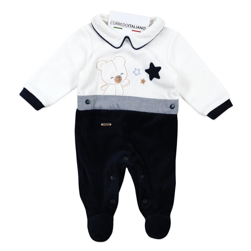 Bear and Stars Chenille Sleepsuit - Mio Piccolo TU381C