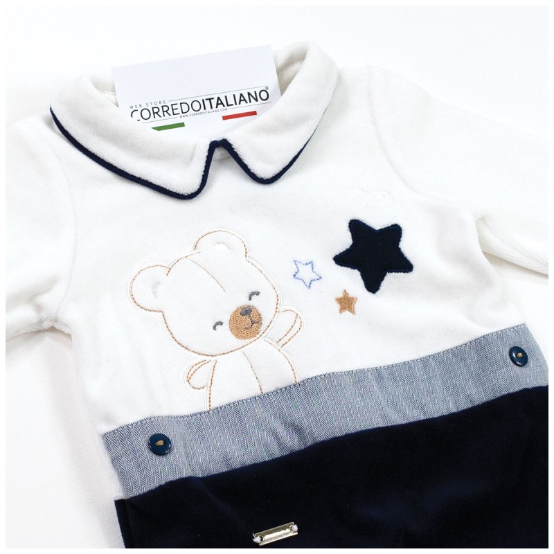 Tutina in ciniglia con orsetto e stelline - Mio Piccolo TU381C