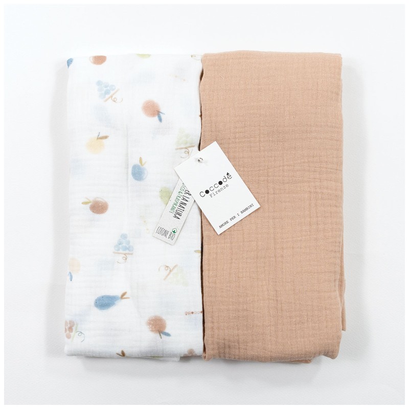 Fruttiny - Set 2 quadrati di garza cotone biologico - Coccode' Firenze