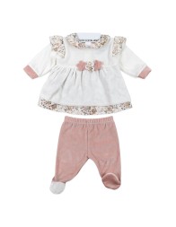 Tutina 2 pezzi in ciniglia con fiorellinI - Le Chicche CL7690