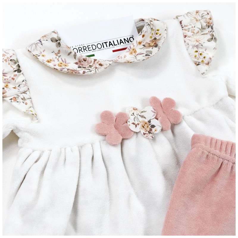 Tutina 2 pezzi in ciniglia con fiorellinI - Le Chicche CL7690