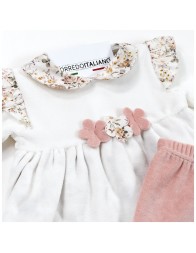 Tutina 2 pezzi in ciniglia con fiorellinI - Le Chicche CL7690