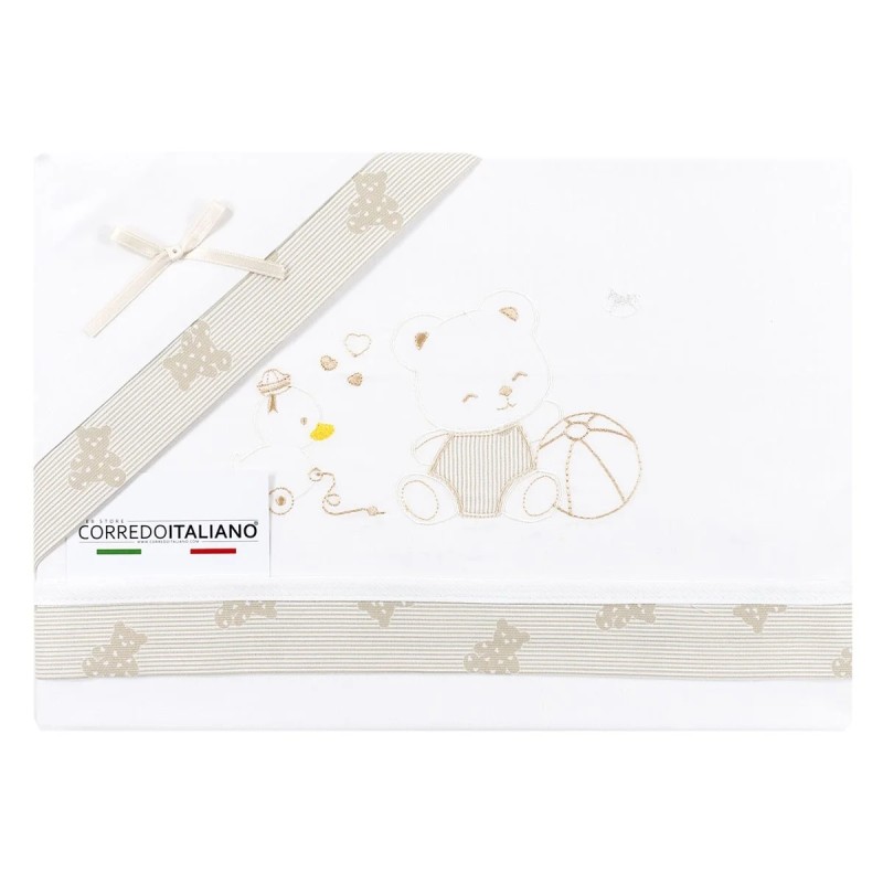 Set lenzuola culletta e carrozzina - Orsetto e Anatroccolo - Mio Piccolo LC13372