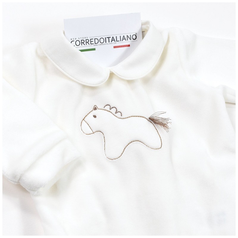 Tutina in ciniglia ricamata con Pony - Coccode' Firenze C62000A Tutina in ciniglia ricamata con Pony - Coccode' Firenze C62000A