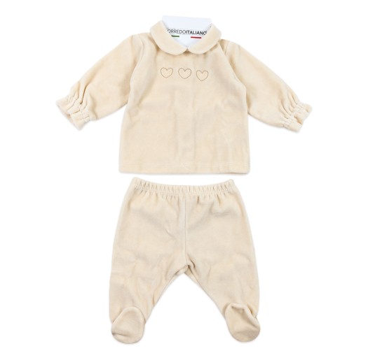 Embroidered Velour Baby Set with Little Hearts - Coccode' Firenze