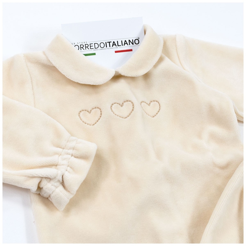Embroidered Velour Baby Set with Little Hearts - Coccode' Firenze