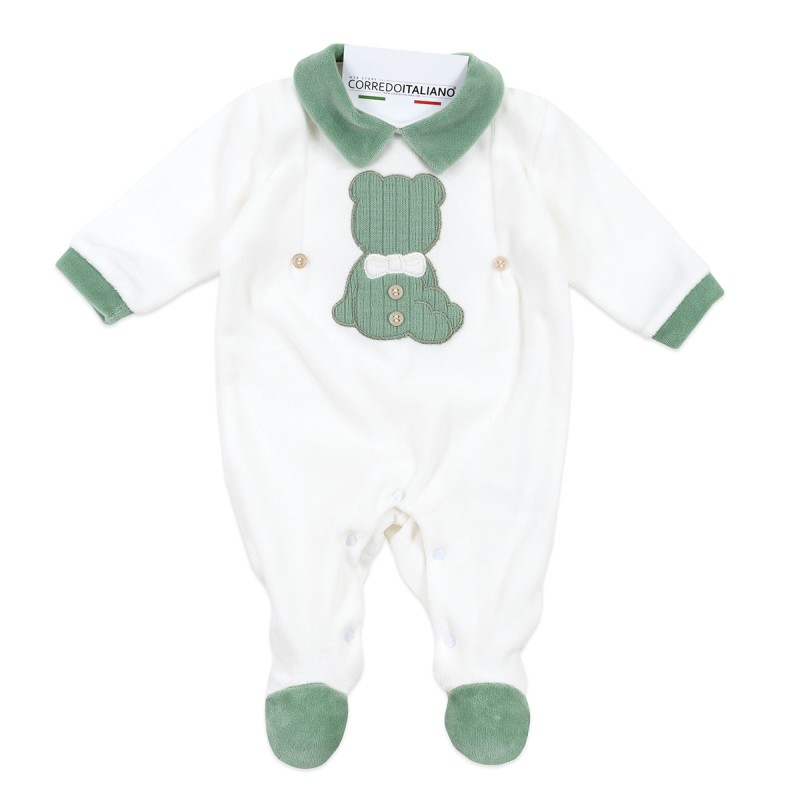 Newborn chenille romper with central bear - Nazareno Gabrielli