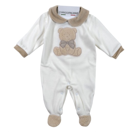 Baby teddy bear velour all-in-one sleepsuit - Nazareno...