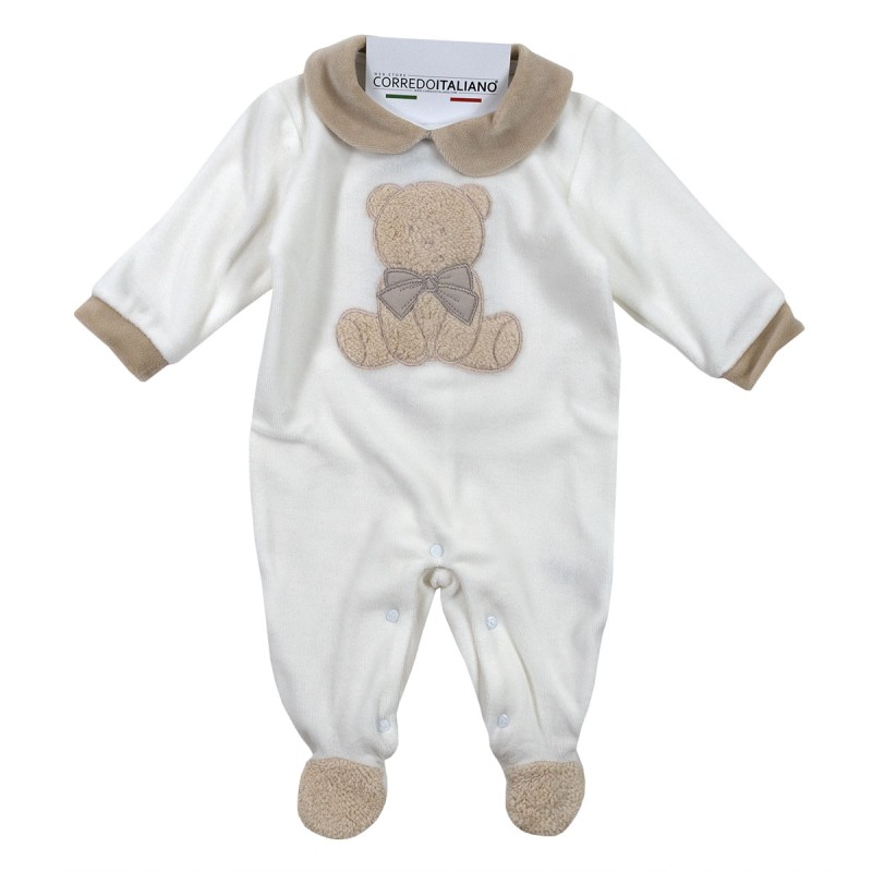 Baby teddy bear velour all-in-one sleepsuit - Nazareno Gabrielli NG221038PA