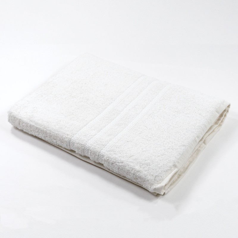 Telo bagno hotel bianco 500 GSM in cotone. Morbido, resistente e assorbente, ideale per hotel, B&B, spa.