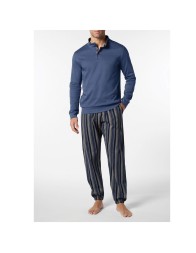 Pigiama invernale Perofil in caldo cotone interlock, modello lupetto con bottoni blu