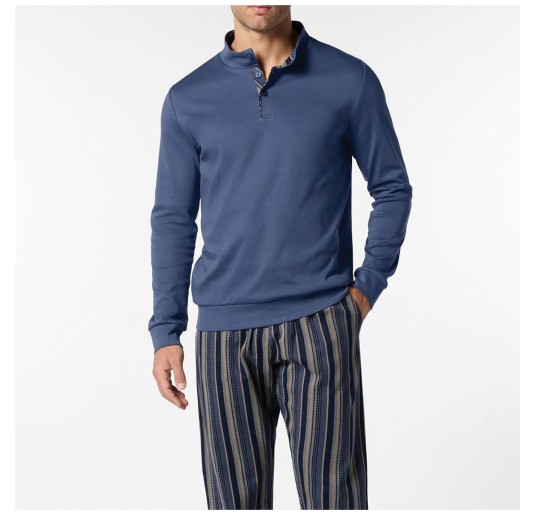Pajamas with Buttons in Warm Interlock Cotton - Perofil VPRT93204