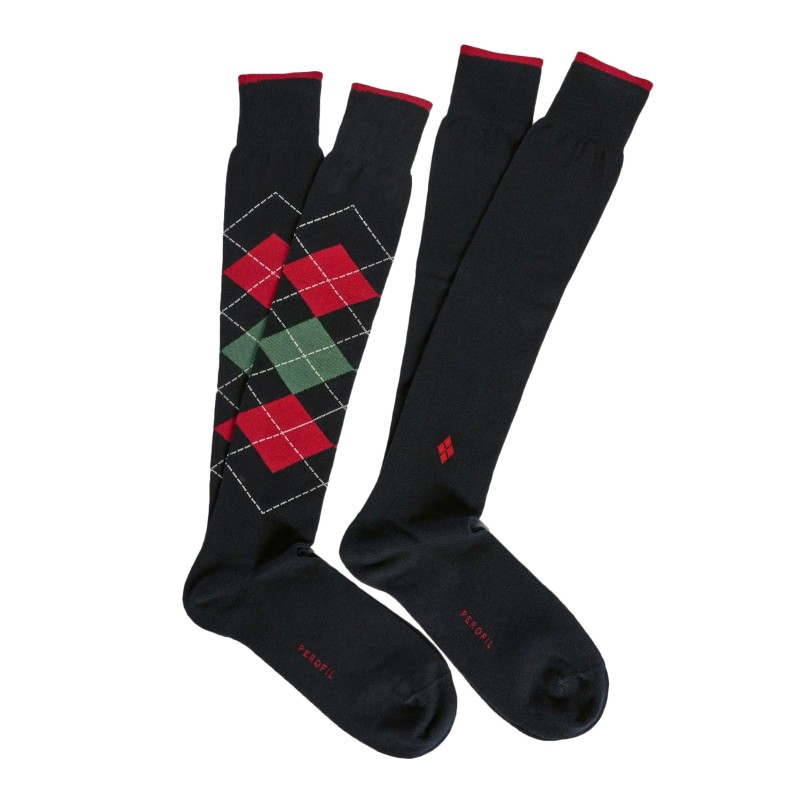 Long winter Perofil socks in warm cotton with elegant argyle pattern