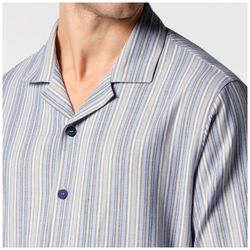 Pigiama di flanella Perofil uomo aperto avanti – dettaglio giacca a righe