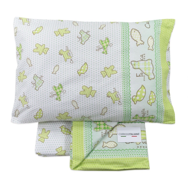 Biancaluna Puppets green flannel sheet, soft and warm for baby crib